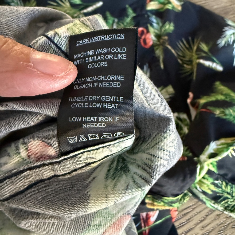 Denim & Flower Flamingo Palm Tree Tropical Button Down Shirt Black XL Slim Fit - Picture 11 of 11